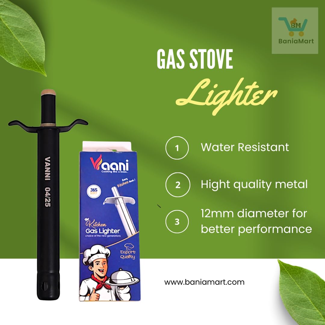 BaniaMart Heavy Duty Gas Stove Lighter | SS Black