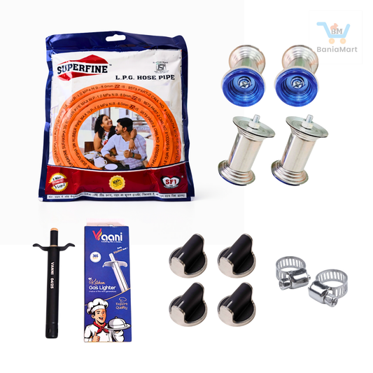 BaniaMart Gas Stove Replacement Kit | Pipe , Lighter , Clip Set , SS Leg Set and PVC Buttons