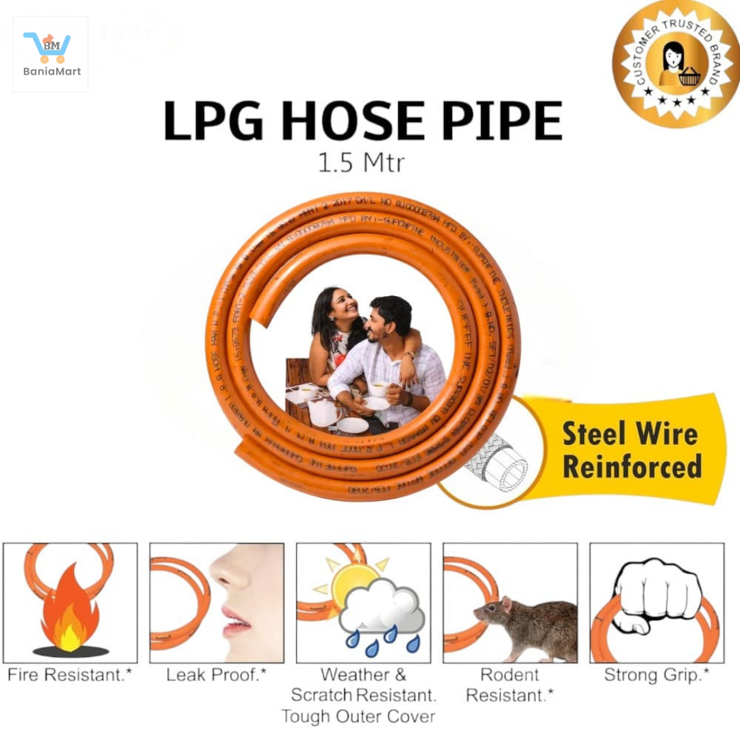 BaniaMart LPG Gas Stove Premium Pipe / Hose with Butterfly Clip Set