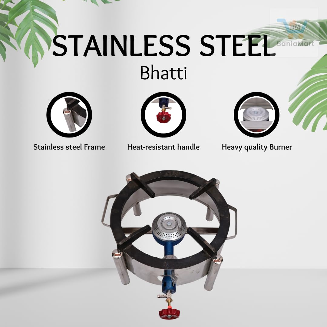 BaniaMart Stainless Steel Round Bhatti with complete Accessory Kit