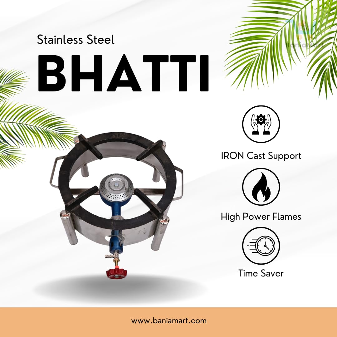 BaniaMart Stainless Steel Round Bhatti with complete Accessory Kit