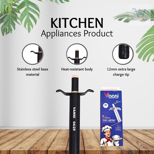 BaniaMart Heavy Duty Gas Stove Lighter | SS Black
